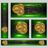 Web banners with golden bitcoin and dark green background with microchip and place for your text. vector illustration Web banners with golden bitcoin and dark green background with microchip and place for your text. vector illustration