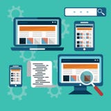 Web-pagina, plaatsoptimalisering op verschillende apparaten, Webcodage stock illustratie Web-pagina, plaatsoptimalisering op verschillende apparaten, Webcodage stock illustratie