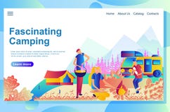 Webbsidadesignmall för att campa Tecknad filmfolket vila tillsammans det parkerar stock illustrationer Webbsidadesignmall för att campa Tecknad filmfolket vila tillsammans det parkerar stock illustrationer