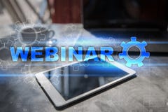 Webinar. E-Learning, Online Education concept. Personal development. Virtual screen. stock photos Webinar. E-Learning, Online Education concept. Personal development. Virtual screen. stock photos