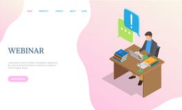 Webinar Website, Man Working with Laptop Vector stock illustration Webinar Website, Man Working with Laptop Vector stock illustration