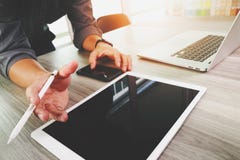 Website designer working blank screen digital tablet Stock Photo Website designer working blank screen digital tablet Stock Photo