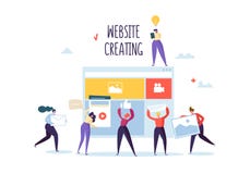 Website Development Concept. Flat People Characters Team Work Creating Web Page. User Interface Mobile Application royalty free illustration Website Development Concept. Flat People Characters Team Work Creating Web Page. User Interface Mobile Application royalty free illustration