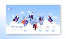 Website Development Landing Page Template. Mobile Application Layout with Flat Flying Business Heroes Man and Woman royalty free illustration Website Development Landing Page Template. Mobile Application Layout with Flat Flying Business Heroes Man and Woman royalty free illustration