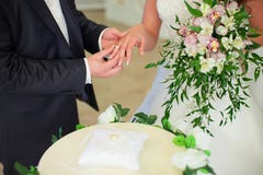 Wedding ceremony, the bride and groom exchange rings. royalty free stock photography Wedding ceremony, the bride and groom exchange rings. royalty free stock photography
