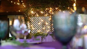 Wedding decor. Wedding interior. Table layout concept. Table decor of newly married. Restaurant interior. Expectation of