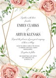 Wedding floral invite, invtation card design. Watercolor blush p vector illustration Wedding floral invite, invtation card design. Watercolor blush p vector illustration
