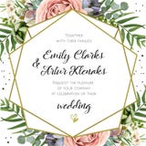Wedding Invitation, floral invite card Design: Peach lavender pi