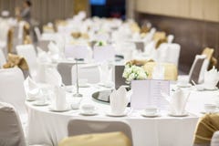 Wedding Table Sets In Wedding Hall. Wedding Decorate Preparation. Royalty Free Stock Photography
