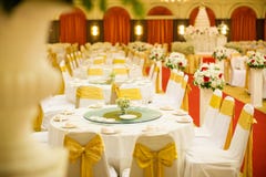 Wedding Table Sets In Wedding Hall. Wedding Decorate Preparation. Table Set And Another Catered Event Dinner Stock Images Wedding Table Sets In Wedding Hall. Wedding Decorate Preparation. Table Set And Another Catered Event Dinner Stock Images