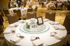 Wedding Table Sets In Wedding Hall. Wedding Decorate Preparation. Table Set And Another Catered Event Dinner Stock Photography Wedding Table Sets In Wedding Hall. Wedding Decorate Preparation. Table Set And Another Catered Event Dinner Stock Photography