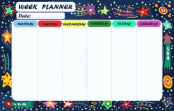 Weekly planner against the background of space stars. Vector illustration. vector illustration Weekly planner against the background of space stars. Vector illustration. vector illustration