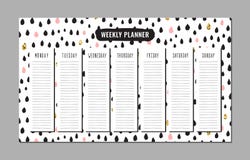 Weekly planner. Ink, pink & gold drops vector. Part three. Stock Illustration Weekly planner. Ink, pink & gold drops vector. Part three. Stock Illustration