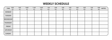 Weekly schedule with working hours and extra space for notes stock illustration Weekly schedule with working hours and extra space for notes stock illustration
