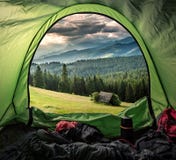 Weergeven van tent aan groene vallei in Tatra-bergen royalty-vrije stock foto's Weergeven van tent aan groene vallei in Tatra-bergen royalty-vrije stock foto's