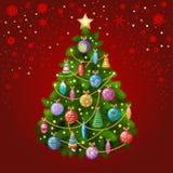 Weihnachtsbaum mit bunten Verzierungen, Vektorillustration Stockfoto Weihnachtsbaum mit bunten Verzierungen, Vektorillustration Stockfoto