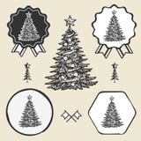 Weihnachtsbaum-Weinlesesymbol-Emblemaufkleber vektor abbildung Weihnachtsbaum-Weinlesesymbol-Emblemaufkleber vektor abbildung