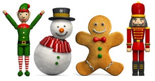 Weihnachtscharaktere festlich und nettes lokalisiert auf Weiß vektor abbildung Weihnachtscharaktere festlich und nettes lokalisiert auf Weiß vektor abbildung