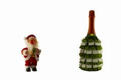 Weihnachtsdekorationssektflasche mit Bändern und Santa Cla lizenzfreie stockfotos Weihnachtsdekorationssektflasche mit Bändern und Santa Cla lizenzfreie stockfotos