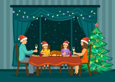 Weihnachtsneues Jahr-Familien-Abend vektor abbildung Weihnachtsneues Jahr-Familien-Abend vektor abbildung