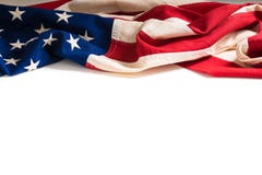 Weinlese-amerikanische Flagge auf Weiß mit Kopienraum lizenzfreie stockfotos Weinlese-amerikanische Flagge auf Weiß mit Kopienraum lizenzfreie stockfotos