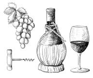 Weinsammlung Vector Illustration mit Weinfaß, Weinglas, Trauben, Traubenzweig Handabgehobener betrag stock abbildung Weinsammlung Vector Illustration mit Weinfaß, Weinglas, Trauben, Traubenzweig Handabgehobener betrag stock abbildung