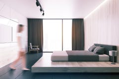 Weißes Dachbodenschlafzimmer mit einem Fernseher eine Seitenansicht getont stock abbildung Weißes Dachbodenschlafzimmer mit einem Fernseher eine Seitenansicht getont stock abbildung