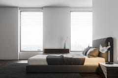 Weißes Luxusschlafzimmer Innen, Seitenansicht lizenzfreie abbildung Weißes Luxusschlafzimmer Innen, Seitenansicht lizenzfreie abbildung