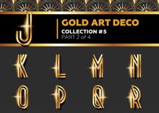 Wektorowa art deco 3D chrzcielnica Olśniewający Złocisty Retro abecadło Gatsby Sty royalty ilustracja Wektorowa art deco 3D chrzcielnica Olśniewający Złocisty Retro abecadło Gatsby Sty royalty ilustracja