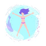 Wektorowa ilustracja dziewczyny dopłynięcie w morzu, młodej kobiety lying on the beach na wodzie zbroi szeroko rozpościerać, odgó royalty ilustracja Wektorowa ilustracja dziewczyny dopłynięcie w morzu, młodej kobiety lying on the beach na wodzie zbroi szeroko rozpościerać, odgó royalty ilustracja