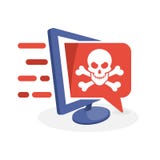 Wektorowa ilustracyjna ikona z cyfrowym medialnym pojęciem o niebezpiecznej zadowolonej informaci, komputer siekał hackerami ilustracji Wektorowa ilustracyjna ikona z cyfrowym medialnym pojęciem o niebezpiecznej zadowolonej informaci, komputer siekał hackerami ilustracji