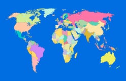 Wektorowa Kolorowa Światowa mapa, Polityczna mapa na Błękitnym oceanu tle, Dekoracyjny sztandar royalty ilustracja Wektorowa Kolorowa Światowa mapa, Polityczna mapa na Błękitnym oceanu tle, Dekoracyjny sztandar royalty ilustracja