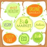 Wektorowa życiorys ikona ustawiająca w gałąź etykietki, znaczki lub majchery z znakami, - Życiorys rynek, gluten swobodnie, organ ilustracja wektor Wektorowa życiorys ikona ustawiająca w gałąź etykietki, znaczki lub majchery z znakami, - Życiorys rynek, gluten swobodnie, organ ilustracja wektor