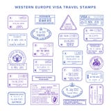 Wektorowej zachodniej europy podróży wizy pospolici znaczki ustawiający ilustracja wektor Wektorowej zachodniej europy podróży wizy pospolici znaczki ustawiający ilustracja wektor
