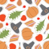 Wektorowy bezszwowy wzór z dziękczynienie dnia elementami ilustracja wektor Wektorowy bezszwowy wzór z dziękczynienie dnia elementami ilustracja wektor