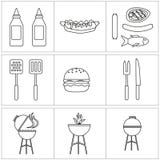 Wektorowy Ustawiaj?cy grill ikony konturowy kumberland, grill i hamburger ilustracji Wektorowy Ustawiaj?cy grill ikony konturowy kumberland, grill i hamburger ilustracji