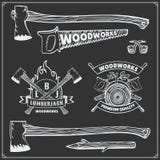 Wektorowy ustawiający rocznika Lumberjack logowie, etykietki, emblematy i projektów elementy, Cioski i piły Zdjęcia Royalty Free Wektorowy ustawiający rocznika Lumberjack logowie, etykietki, emblematy i projektów elementy, Cioski i piły Zdjęcia Royalty Free