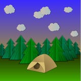 Wektoru obóz, Papierowa sztuka stylu ilustracja, zmierzchu czas przy Campsite royalty ilustracja Wektoru obóz, Papierowa sztuka stylu ilustracja, zmierzchu czas przy Campsite royalty ilustracja