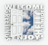 Welcome Open Door Hello Friendly Service Guest Invitation Words stock illustration Welcome Open Door Hello Friendly Service Guest Invitation Words stock illustration