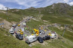 Werbewohnwagen auf Col. du Tourmalet - Tour de France 2018 Stockbilder Werbewohnwagen auf Col. du Tourmalet - Tour de France 2018 Stockbilder