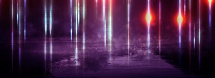 Wet Asphalt After Rain, Reflection Of Neon Lights In Puddles. The Lights Of The Night, Neon City. Abstract Dark Background. Royalty Free Stock Photos