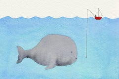 Whale and a fisherman Royalty Free Stock Photography Whale and a fisherman Royalty Free Stock Photography