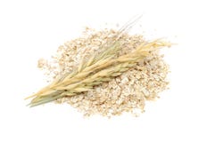Wheat, Oat And Rye Flakes With Ears Royalty Free Stock Image