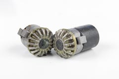 Wheels for mechanical gears on a white workshop table. Mechanica stock photos Wheels for mechanical gears on a white workshop table. Mechanica stock photos