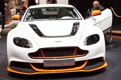 White Aston Martin Vantage GT3 Geneva Motor Show 2015 Stock Photos White Aston Martin Vantage GT3 Geneva Motor Show 2015 Stock Photos