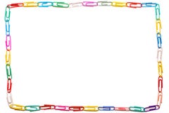 White background with Straight frame made of colorful paper clips royalty free stock photos White background with Straight frame made of colorful paper clips royalty free stock photos