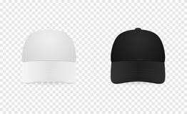White and black baseball cap icon set. Front view. Design template closeup in vector. Mock-up for branding and advertise Royalty Free Stock Photography White and black baseball cap icon set. Front view. Design template closeup in vector. Mock-up for branding and advertise Royalty Free Stock Photography