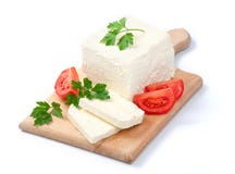 White Bulgarian cheese, arranged with tomatoes