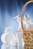 White Care Items On Blue Background Royalty Free Stock Images White Care Items On Blue Background Royalty Free Stock Images