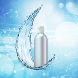 White cosmetic products with water splash on cyan background. Stock Image White cosmetic products with water splash on cyan background. Stock Image